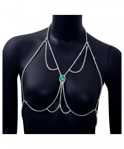 Rhinestone Body Chains for Women Sexy Silver Body Chain Crystal Chest Chain Bikini Body Jewelry for Women Party Beach Nightcl...