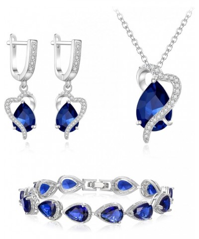 Wedding Jewelry Set for Bride Bridesmaid, Glamour Teardrop Cubic Zirconia Pendant Necklace Earrings Tennis Bracelet Open Ring...