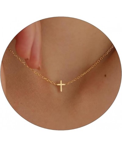 Cross Necklace for Women，Small Cross Necklace 14k Gold Plated Tiny Cross Pendant Choker Necklaces Simple Gold Cross Necklaces...