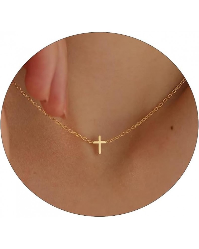 Cross Necklace for Women，Small Cross Necklace 14k Gold Plated Tiny Cross Pendant Choker Necklaces Simple Gold Cross Necklaces...