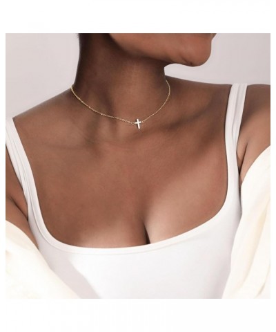 Cross Necklace for Women，Small Cross Necklace 14k Gold Plated Tiny Cross Pendant Choker Necklaces Simple Gold Cross Necklaces...