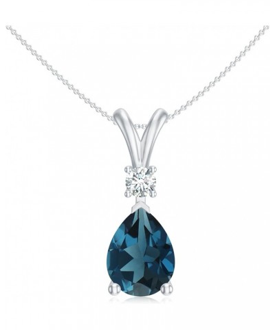 Natural London Blue Topaz Teardrop Pendant Necklace with Diamond for Women in 14K Rose Gold 14K White Gold $91.52 Others