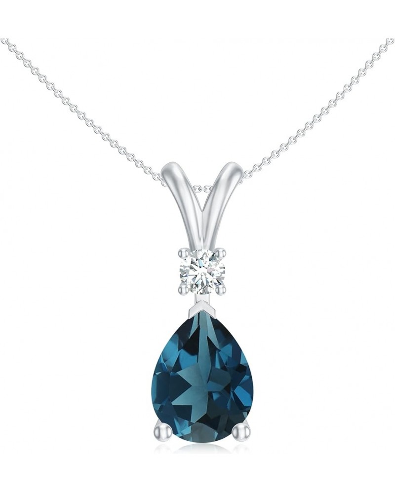 Natural London Blue Topaz Teardrop Pendant Necklace with Diamond for Women in 14K Rose Gold 14K White Gold $91.52 Others