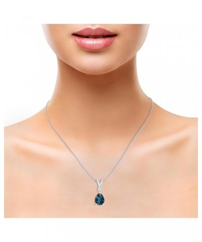 Natural London Blue Topaz Teardrop Pendant Necklace with Diamond for Women in 14K Rose Gold 14K White Gold $91.52 Others