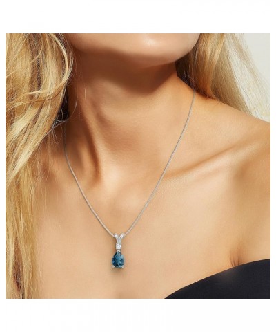 Natural London Blue Topaz Teardrop Pendant Necklace with Diamond for Women in 14K Rose Gold 14K White Gold $91.52 Others