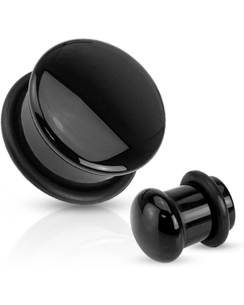 Black Agate Natural Stone Domed Single Flared Plugs with Black O Ring, Sold as a Pair 16mm (5/8") $9.05 Body Jewelry