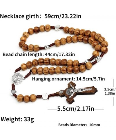 Wood Beads Rosary Necklace Handmade Natural Wooden Crucifix Rosary Catholic Rosaries Cross Virgin Mary Jesus Metal Pendant Ne...