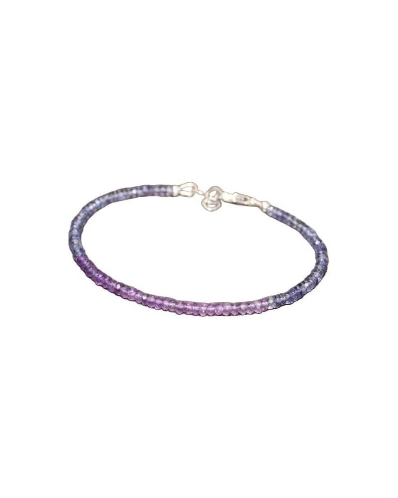 iolite & shaded amethyst 3-4mm rondelle shape faceted cut gemstone beads 7 inch stacking bracelet with 925 sterling silver- s...