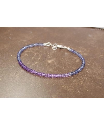 iolite & shaded amethyst 3-4mm rondelle shape faceted cut gemstone beads 7 inch stacking bracelet with 925 sterling silver- s...