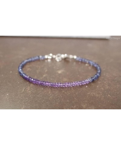 iolite & shaded amethyst 3-4mm rondelle shape faceted cut gemstone beads 7 inch stacking bracelet with 925 sterling silver- s...