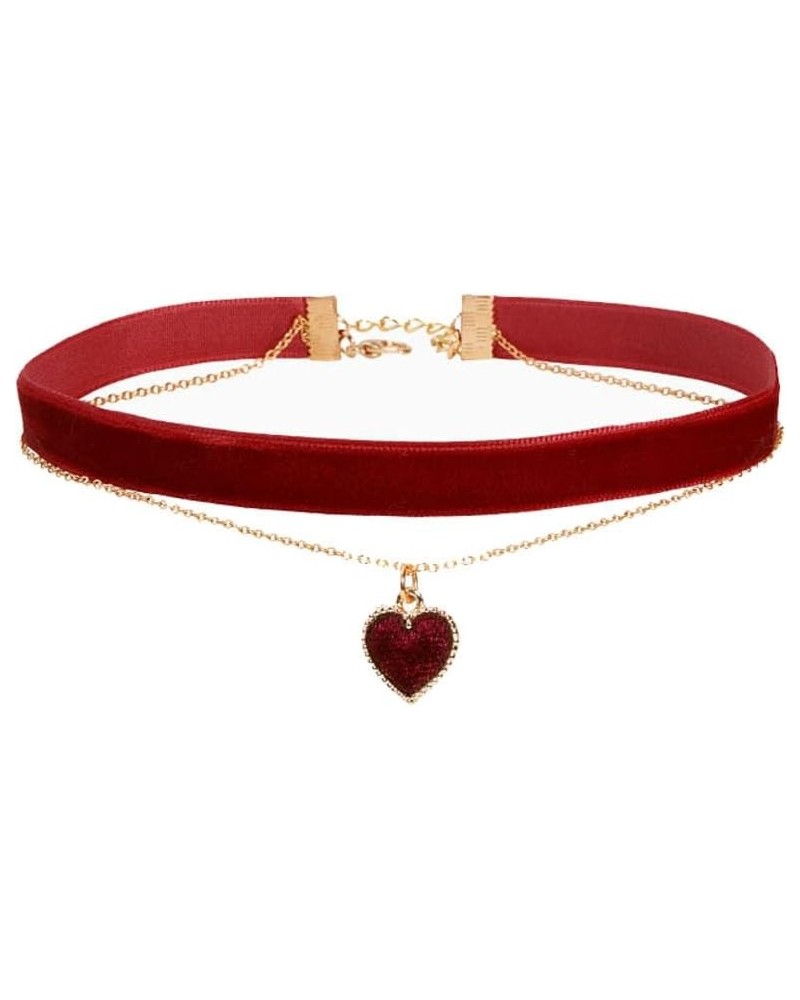 Red Choker Necklace Love Heart Velvet Choker Collar Necklace,Women`s Layered Heart Black Velvet Choker Pendant Chain for Wome...