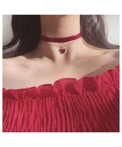 Red Choker Necklace Love Heart Velvet Choker Collar Necklace,Women`s Layered Heart Black Velvet Choker Pendant Chain for Wome...