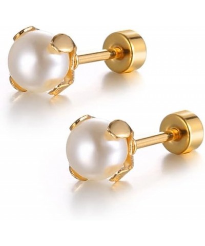 Titanium Shell Pearl Earrings for Women Girls 14k Gold Plated Hypoallergenic 8mm Pearls Ball Tiny Stud Cartilage Tragus Screw...