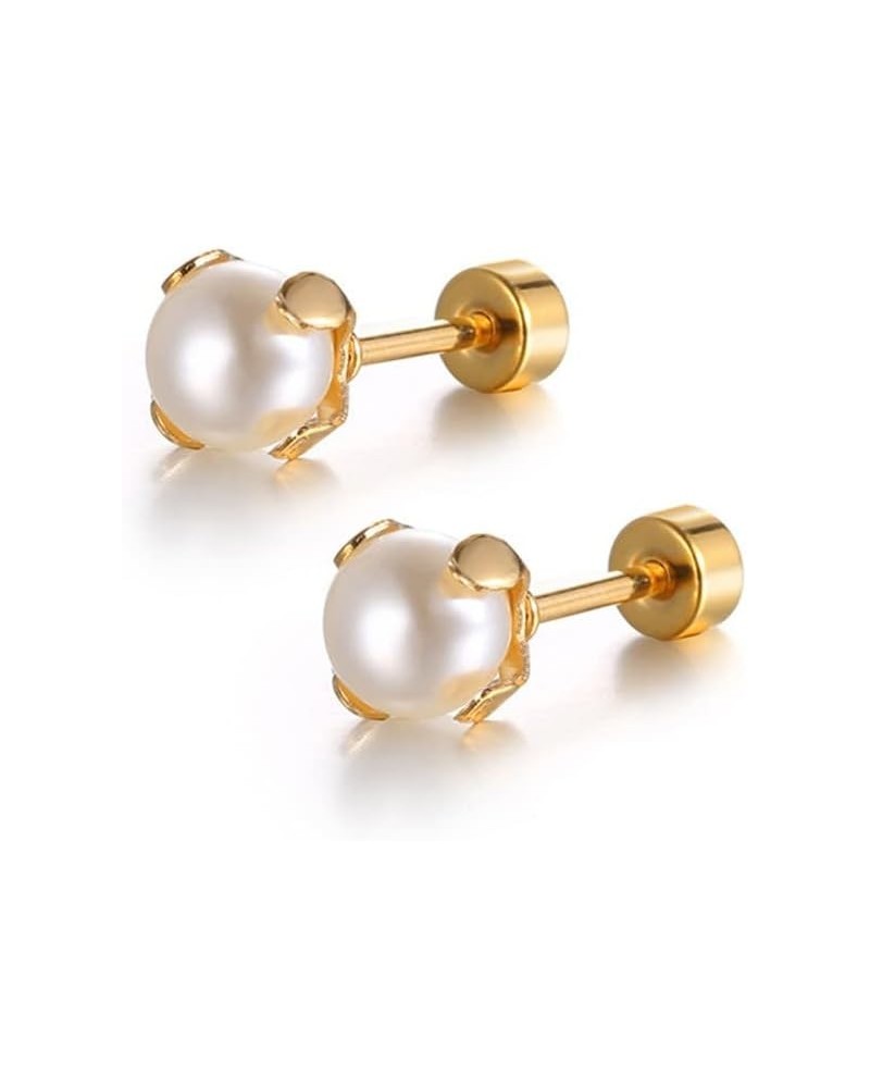 Titanium Shell Pearl Earrings for Women Girls 14k Gold Plated Hypoallergenic 8mm Pearls Ball Tiny Stud Cartilage Tragus Screw...