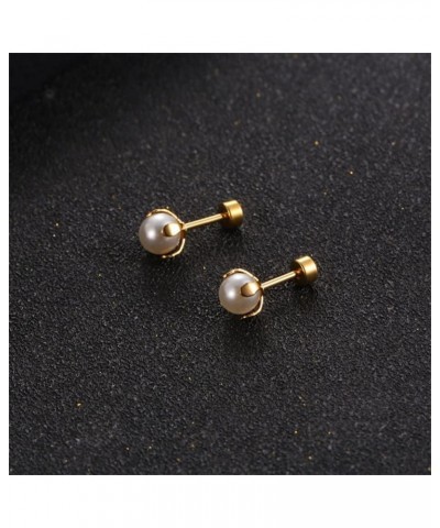 Titanium Shell Pearl Earrings for Women Girls 14k Gold Plated Hypoallergenic 8mm Pearls Ball Tiny Stud Cartilage Tragus Screw...