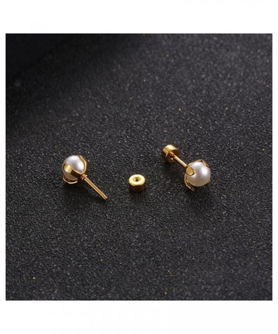 Titanium Shell Pearl Earrings for Women Girls 14k Gold Plated Hypoallergenic 8mm Pearls Ball Tiny Stud Cartilage Tragus Screw...