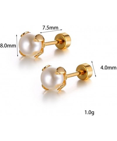 Titanium Shell Pearl Earrings for Women Girls 14k Gold Plated Hypoallergenic 8mm Pearls Ball Tiny Stud Cartilage Tragus Screw...