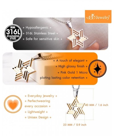 Stainless Steel Star of David Necklace for Men & Women, 16-24 Inch Box Chain Silver/Rose Gold 22.0 Inches $10.75 Necklaces