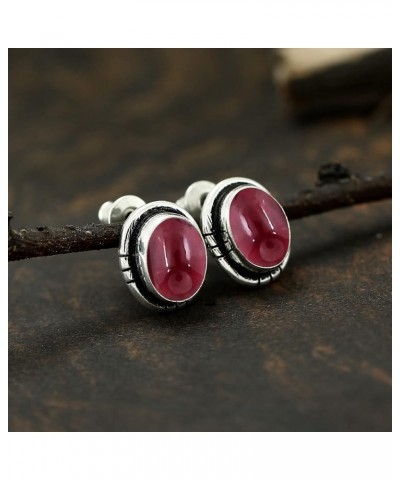 Natural Gemstone Earrings For Women, Earrings For Women Studs, Oval Earrings For Women, Silver Plated Earrings Garnet $9.89 E...