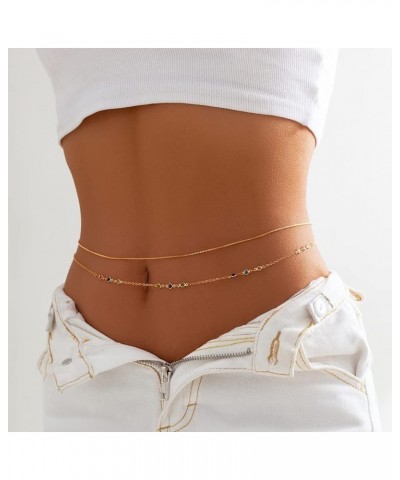 2Pcs Waist Chain 18K Gold Plated Belly Chain for Women Adjustable Stainless Steel Rhinestone Bead Bikini Body Chain Jewelry f...