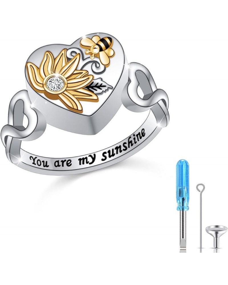 Sunflower/Rose Cremation Urn Ring for Ashes -925 Sterling Silver Paw urn rings for Ashes Memorial Keepsake Ring Jewelry Gift ...