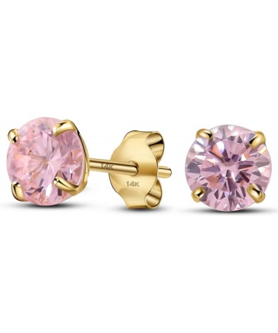 Solid 14K Yellow Gold Round Solitaire Simulated-Birthstone Minimalist Stud Earring 6mm 10-October $25.18 Earrings