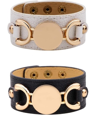 The Woo's 2 Pcs Punk Style Leather Bracelet Leopard Wristbands Wide Belt Cuff Bangle Rock Wrap for Women Girl Adjustable Dual...
