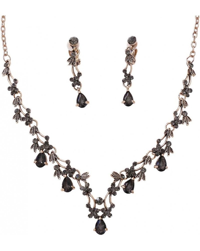 Bride Wedding Necklaces Earring Set Bridal Zircon Pendant Necklace Rhinestones Jewelry Sets for Women and Girls Black $9.97 J...