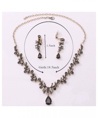 Bride Wedding Necklaces Earring Set Bridal Zircon Pendant Necklace Rhinestones Jewelry Sets for Women and Girls Black $9.97 J...