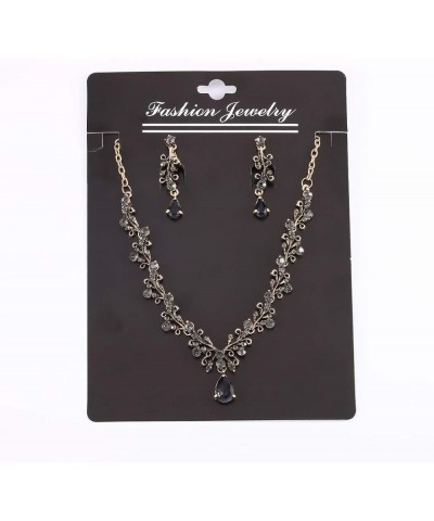 Bride Wedding Necklaces Earring Set Bridal Zircon Pendant Necklace Rhinestones Jewelry Sets for Women and Girls Black $9.97 J...