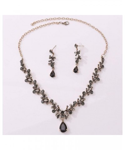 Bride Wedding Necklaces Earring Set Bridal Zircon Pendant Necklace Rhinestones Jewelry Sets for Women and Girls Black $9.97 J...