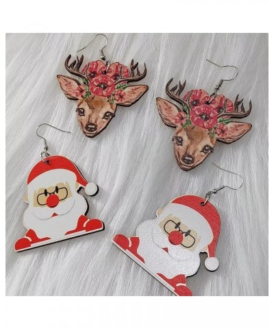 1-2Pairs Christmas Theme Wooden Drop Dangle Earrings Bulk Snowman Santa Claus Gingerbread Christmas Tree Cartoon Print for Wo...