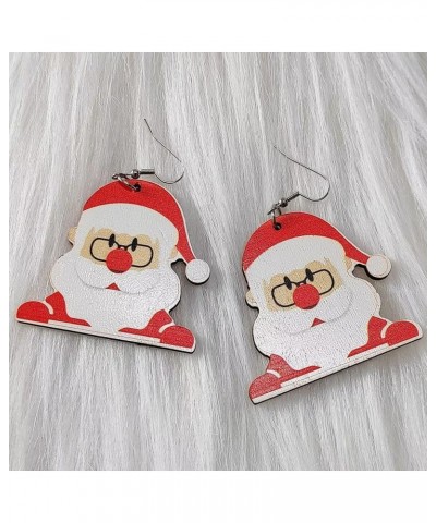 1-2Pairs Christmas Theme Wooden Drop Dangle Earrings Bulk Snowman Santa Claus Gingerbread Christmas Tree Cartoon Print for Wo...