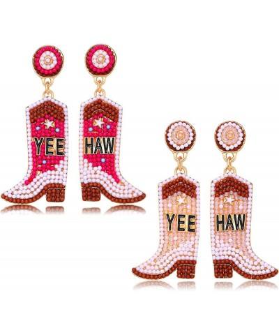 Western Cowgirl Earrings, Beaded Cowboy Boot Earrings for Women Handmade Cowgirl Howdy YEEHAW Drop Dangle Earrings Party Jewe...