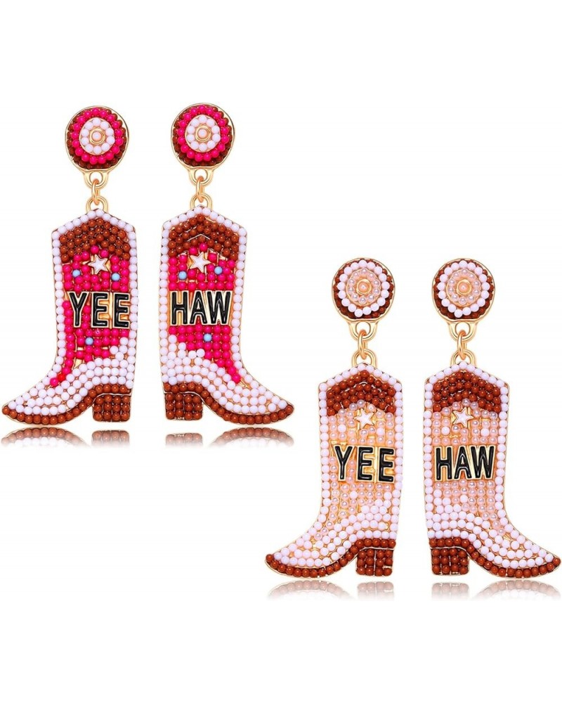 Western Cowgirl Earrings, Beaded Cowboy Boot Earrings for Women Handmade Cowgirl Howdy YEEHAW Drop Dangle Earrings Party Jewe...