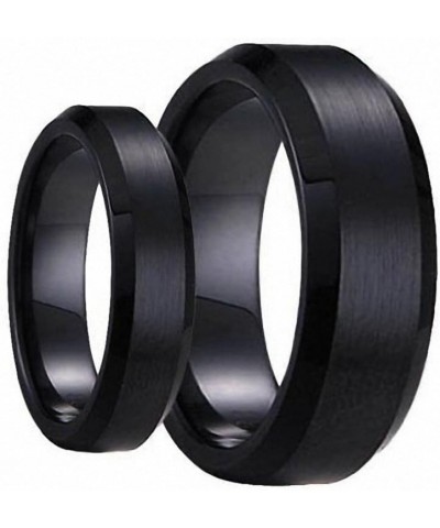 Swinger Black Ring Set His & Her's Matching 6mm / 8mm Black Brushed Center with Polished Edge Tungsten Carbide Wedding Band S...