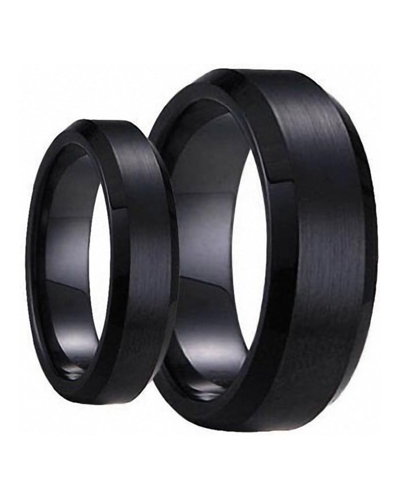 Swinger Black Ring Set His & Her's Matching 6mm / 8mm Black Brushed Center with Polished Edge Tungsten Carbide Wedding Band S...