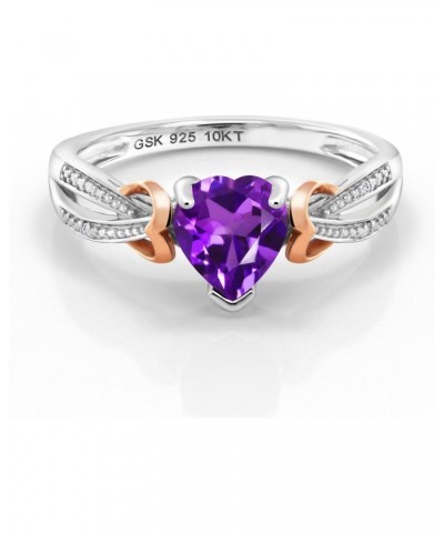 925 Sterling Silver and 10K Rose Gold Purple Amethyst and Diamond Heart Shape Ring For Women (0.66 Cttw, Gemstone Birthstone,...