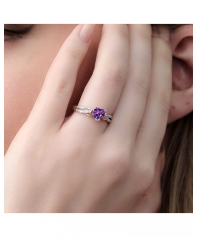 925 Sterling Silver and 10K Rose Gold Purple Amethyst and Diamond Heart Shape Ring For Women (0.66 Cttw, Gemstone Birthstone,...