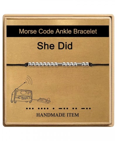 Morse Code Anklet for Women,Handmade Rope Stainless Steel Beads Ankle Bracelets for women Friend Mom Sister Daughter Girls Sh...