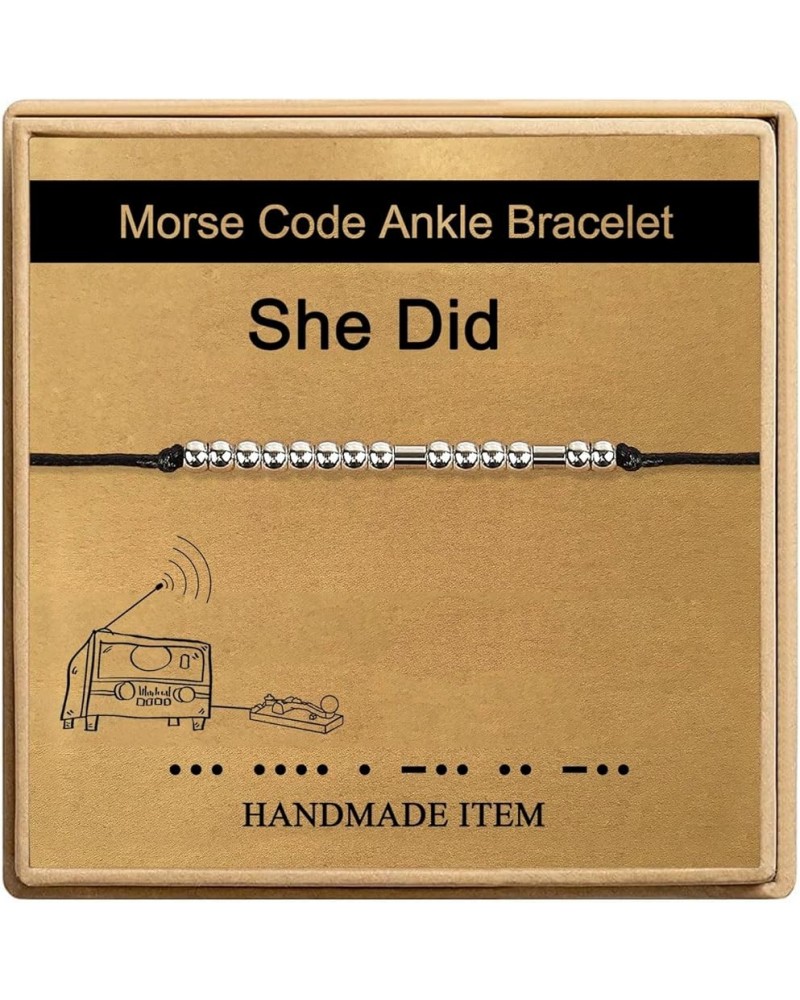 Morse Code Anklet for Women,Handmade Rope Stainless Steel Beads Ankle Bracelets for women Friend Mom Sister Daughter Girls Sh...