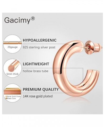 Chunky Gold Hoop Earrings for Women 14K Real Gold Plated, 925 Sterling Silver Post Gold Hoops for Women 22.0 Millimeters Rose...