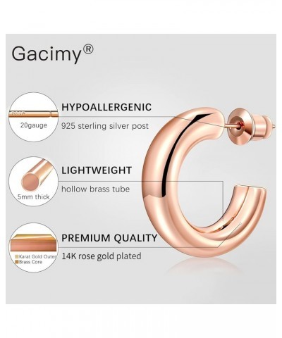 Chunky Gold Hoop Earrings for Women 14K Real Gold Plated, 925 Sterling Silver Post Gold Hoops for Women 22.0 Millimeters Rose...