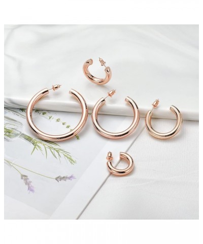 Chunky Gold Hoop Earrings for Women 14K Real Gold Plated, 925 Sterling Silver Post Gold Hoops for Women 22.0 Millimeters Rose...