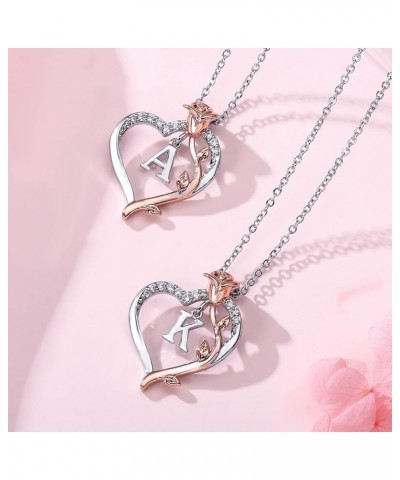 Rose Heart Necklaces for Women Girls - Heart Initial Pendant Necklaces for Women Teen Girls Jewelry Christmas Valentines Anni...