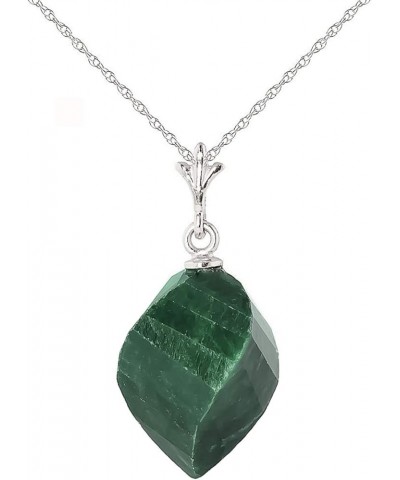 High Polished 14k Solid White Gold Pendant Necklace with 15.25 Carat Natural Twisted Spiral Briolette Green Sapphire White Go...