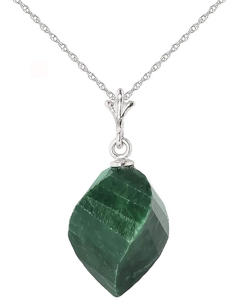 High Polished 14k Solid White Gold Pendant Necklace with 15.25 Carat Natural Twisted Spiral Briolette Green Sapphire White Go...