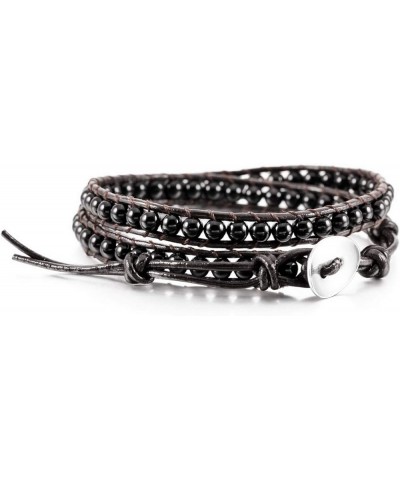 Boho Bracelets Adjustable Rope Buckle Handmade Leather-Wrapped Bracelet Jewelry Bohemian Style Bracelets Natural Stone Wrap B...