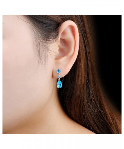 Drop Earrings for Women Dangle Sterling Silver 925 Setting Natural Gemstone Swiss Blue Topaz Rhodium Plated Dangling Earring ...