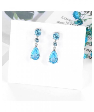 Drop Earrings for Women Dangle Sterling Silver 925 Setting Natural Gemstone Swiss Blue Topaz Rhodium Plated Dangling Earring ...